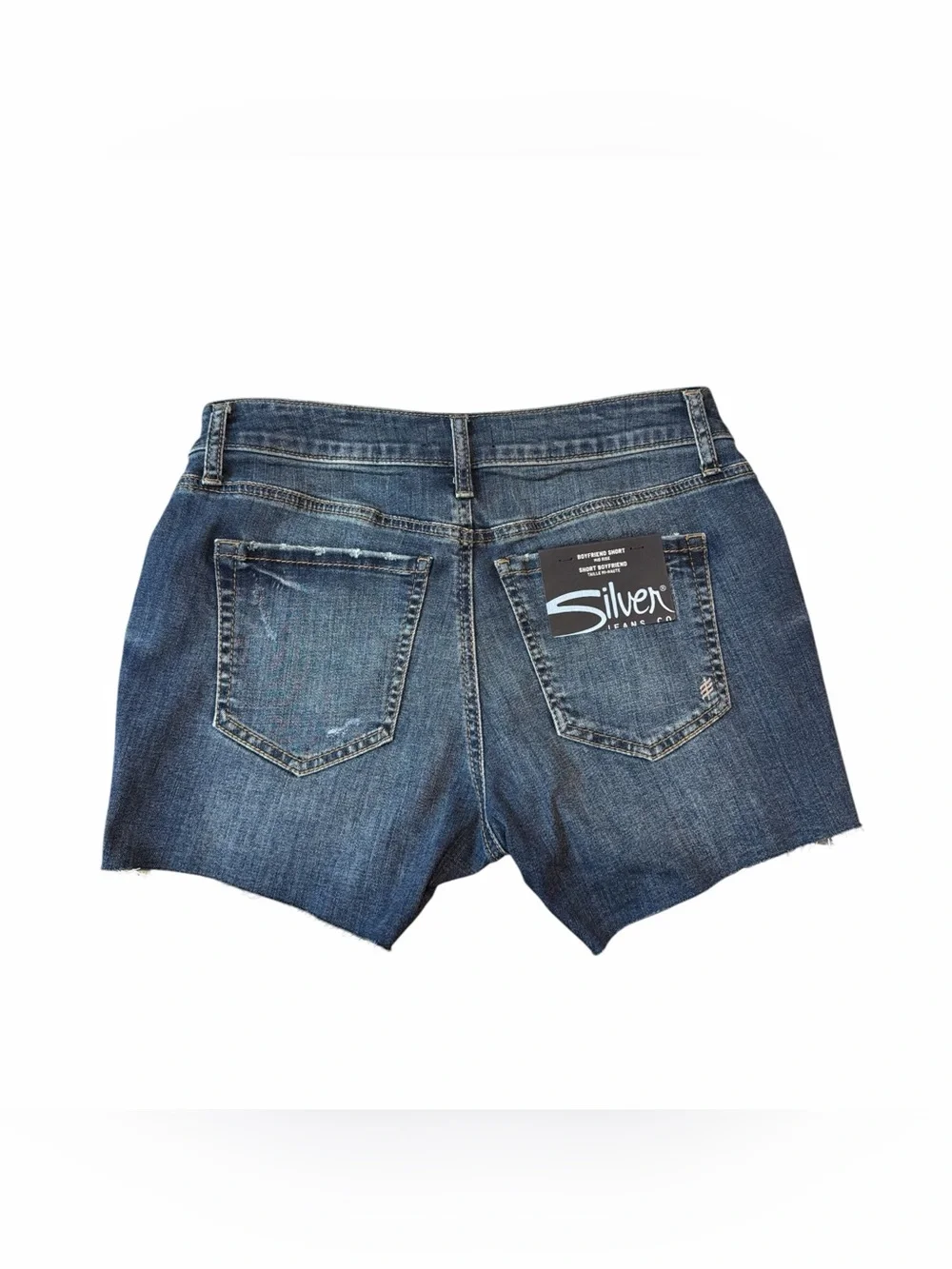 Silver Jeans Suki Shorts W28 NWT Distressed Flag Patch Raw Hem Denim